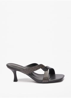 Womens Printed Slip-On Sandals with Kitten Heel