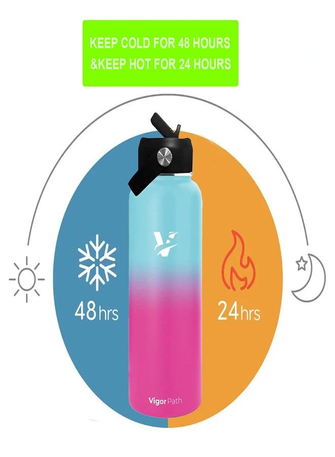 vigor path Vacuum Insulated Water Bottle - Stainless Steel Water Bottle with Straw Lid and Flex Cap (Keeps Cold for 24Hours, Hot for 18Hours) Double Wall, Wide Mouth, BPA Free, Leak Proof (Gradient Pink, 32oz) - Image 3