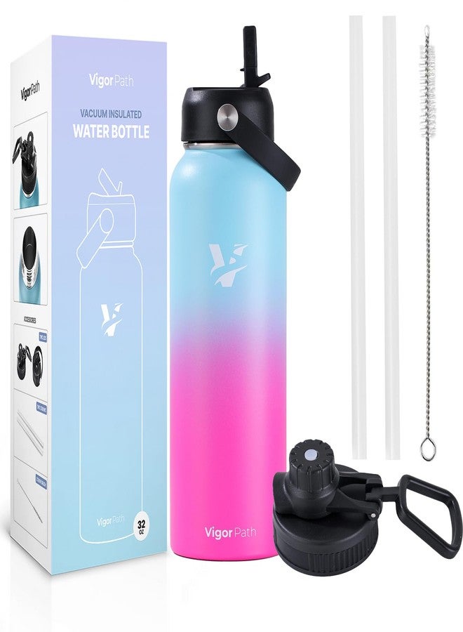 vigor path Vacuum Insulated Water Bottle - Stainless Steel Water Bottle with Straw Lid and Flex Cap (Keeps Cold for 24Hours, Hot for 18Hours) Double Wall, Wide Mouth, BPA Free, Leak Proof (Gradient Pink, 32oz) - Image 1