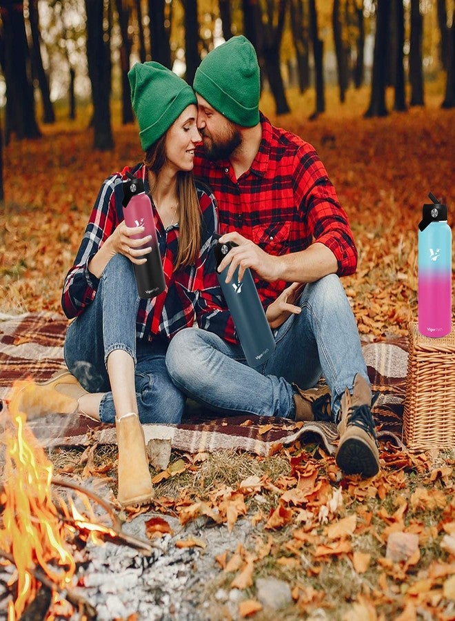 vigor path Vacuum Insulated Water Bottle - Stainless Steel Water Bottle with Straw Lid and Flex Cap (Keeps Cold for 24Hours, Hot for 18Hours) Double Wall, Wide Mouth, BPA Free, Leak Proof (Gradient Pink, 32oz) - Image 5