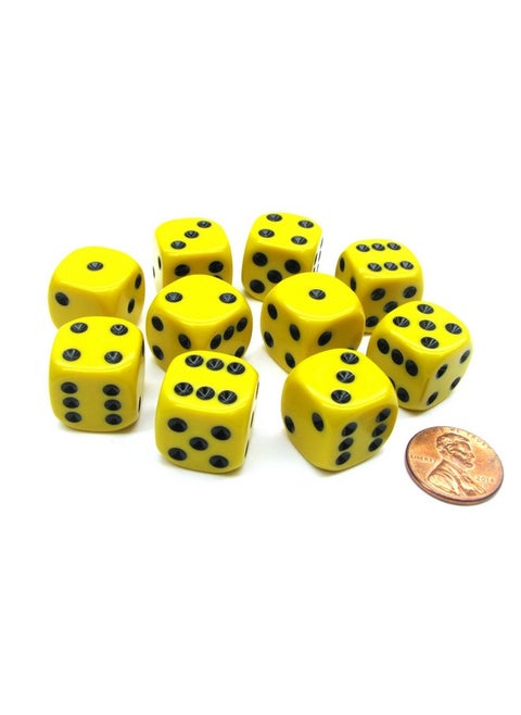 Koplow Games Set of 10 D6 16mm Rounded Corner Opaque Dice - Yellow with Black Pips