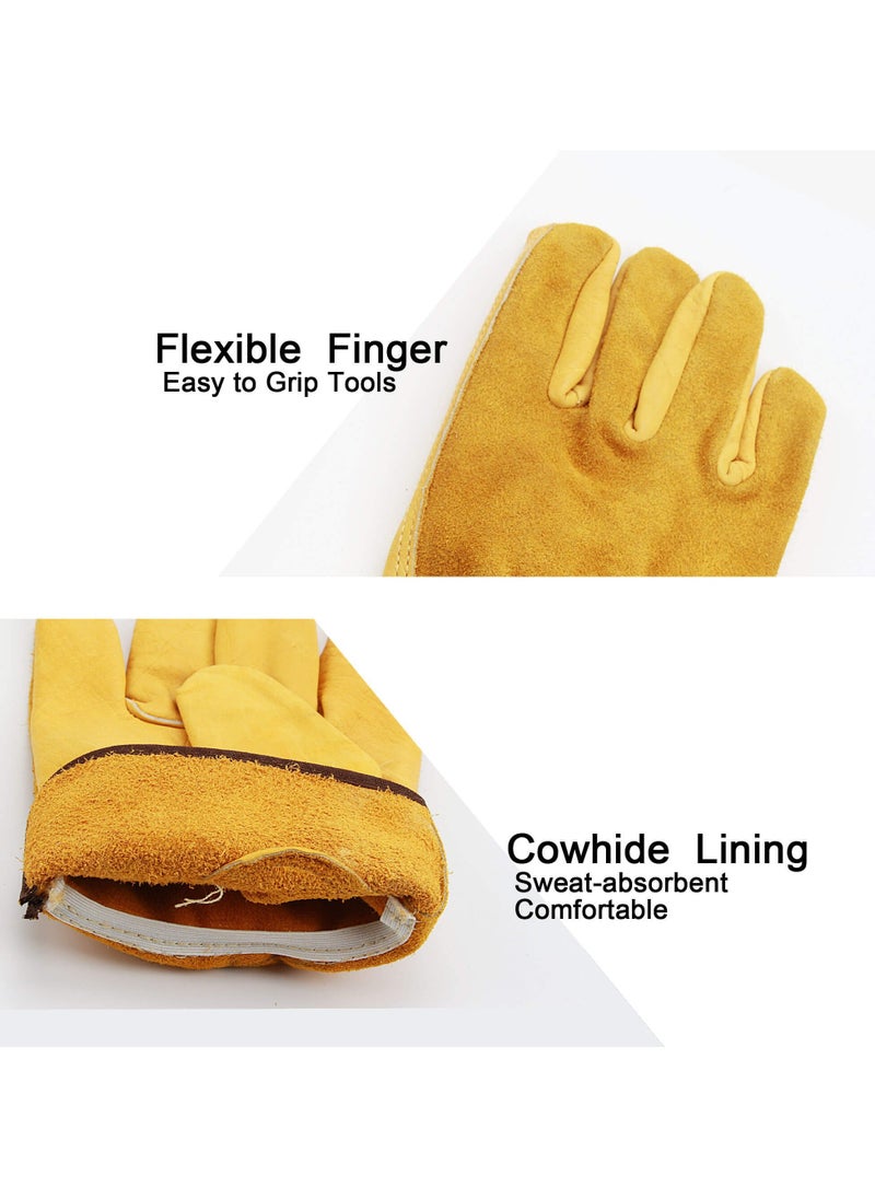 Excefore Leather Work Gloves,  Heavy Duty Gardening Gloves, Tough Cowhide Garden Gloves Thorn Proof Work Gloves for Garden Tools Pruning Shears Bricklaying, Ladies and Men (Large, Gold, 1 Pairs)  - Image 2