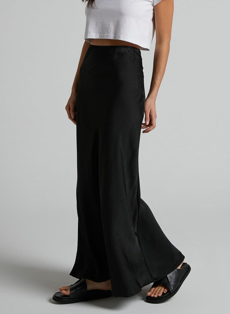 Teddify Women's Satin Maxi Skirt High Waisted Elastic Waistband Silk A-Line Casual Party Leopard Print Long Skirts for Women (Black, Small) - Image 3