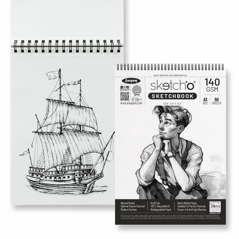 Anupam SketchO Sketch Book A3 Top Wiro Bound Drawing book Acid Free Paper 140 GSM for Artists Professional 50 Sheets 100 Pages - Image 5
