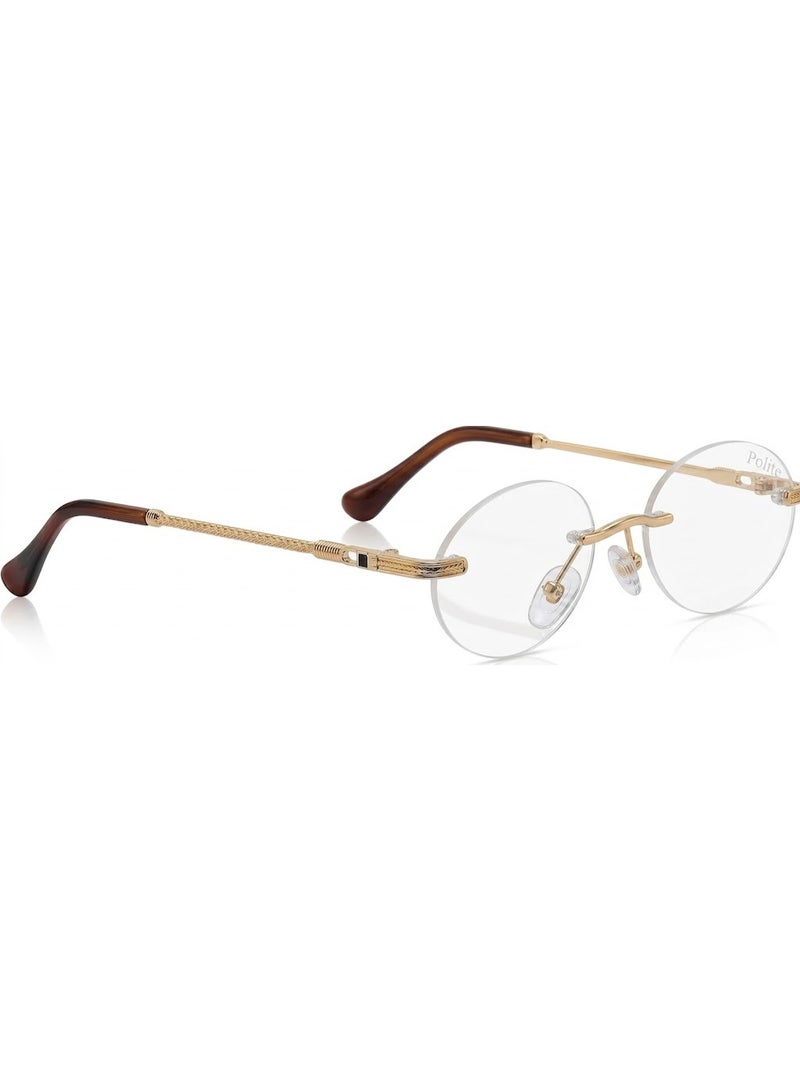 Polite Rimless Oval Eyewear with Gold Metal Temples and Clear Lenses for Unisex - Image 3