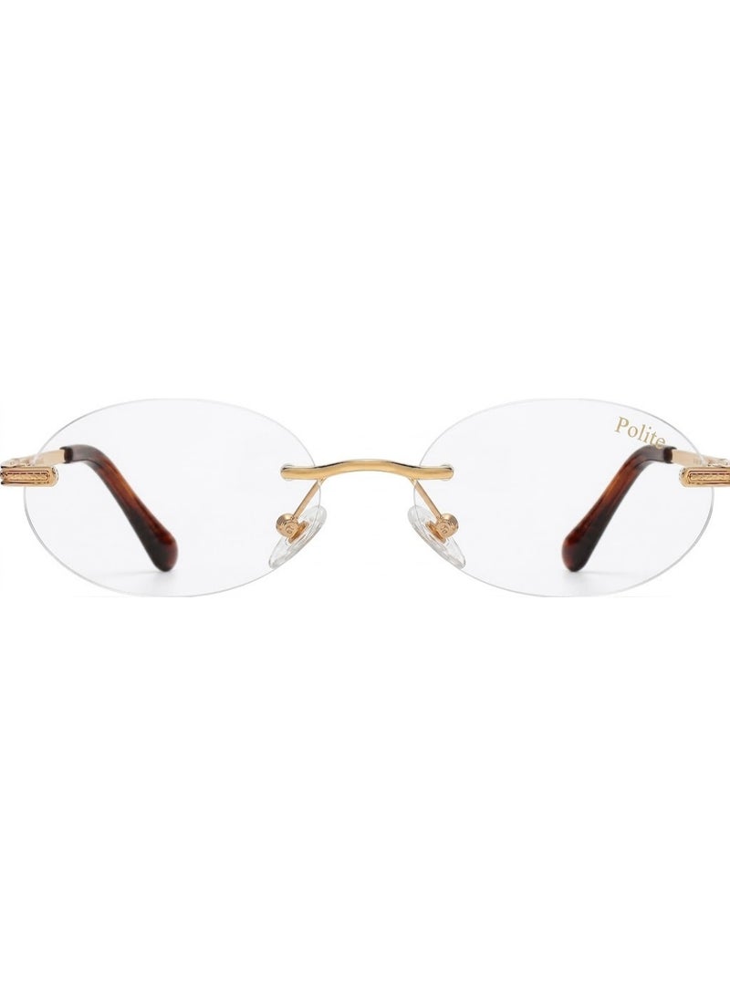 Polite Rimless Oval Eyewear with Gold Metal Temples and Clear Lenses for Unisex - Image 2