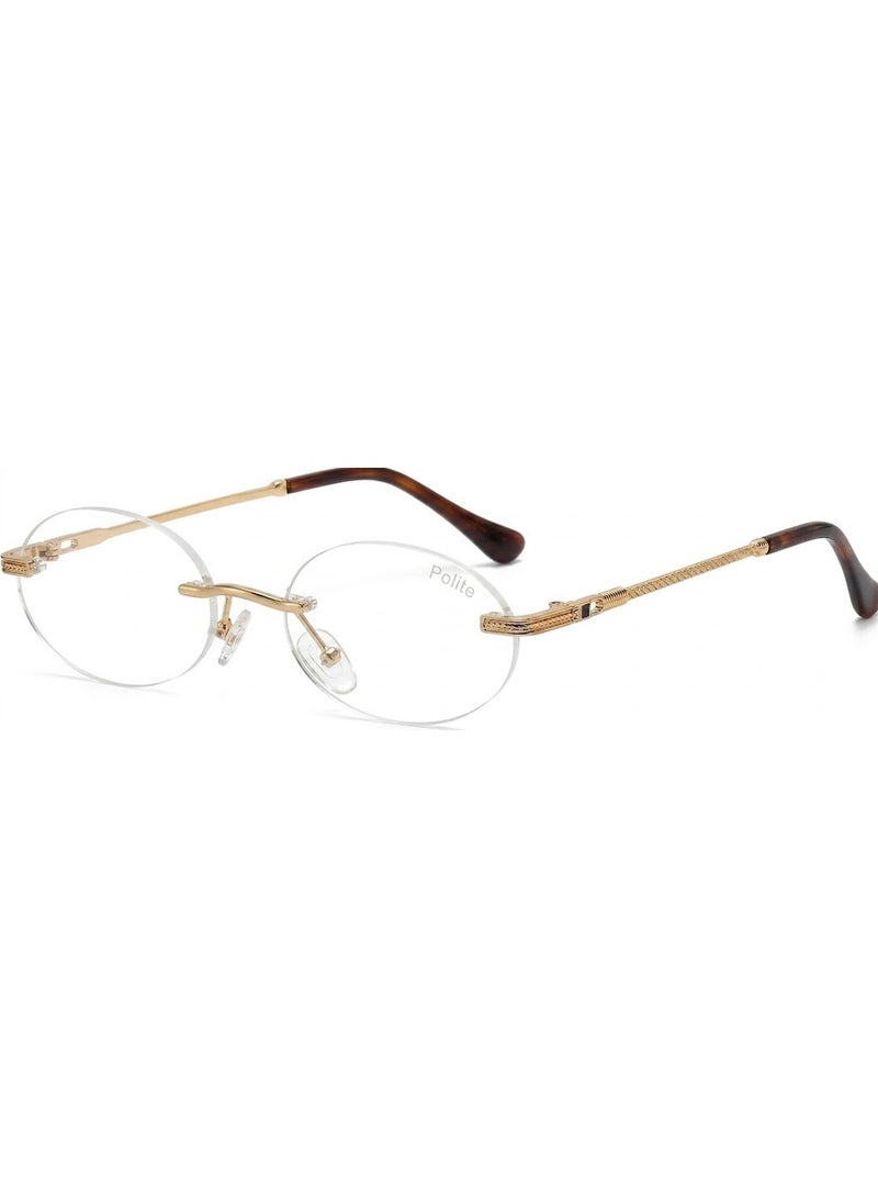 Polite Rimless Oval Eyewear with Gold Metal Temples and Clear Lenses for Unisex - Image 1