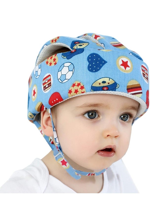 Ocanoiy Baby Safety Helmet Toddler Children Headguard Infant Head Cushion Protective Harnesses Cap Soft Adjustable Kid Safety Hat Head Protector (Football Blue) - Image 1