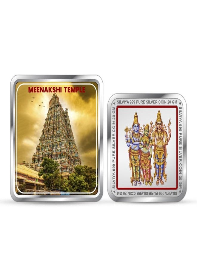Silviya BIS Hallmarked Square Shape 999 Pure Silver Meenakshi Amman Temple Coin (20 Gram) | Hindu Religious Gift | Divine Blessings | Home Decor | Ideal Keepsake | With Authenticity Certificate - Image 1
