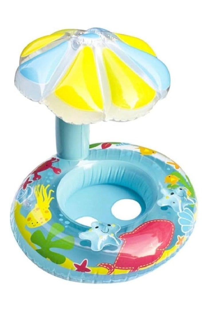 Baby Swimming Float with Inflatable Sun Canopy – Colorful Round Safety Float with Canopy Sun Shade – Suitable for Infants and Toddlers to Enjoy Water in Summer and Pools (Blue) - Image 1