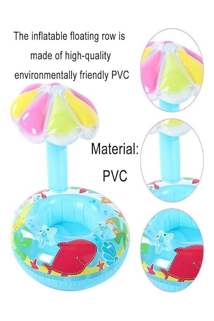 Baby Swimming Float with Inflatable Sun Canopy – Colorful Round Safety Float with Canopy Sun Shade – Suitable for Infants and Toddlers to Enjoy Water in Summer and Pools (Blue) - Image 2