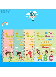 TWEGGON 4Pcs Magic Books Handwriting Workbook Notebooks Calligraphy Reusable Copybook Writing Montessori Exercise Note Pad (4 Books + 1 Pen + 10 Refills)  - Image 1