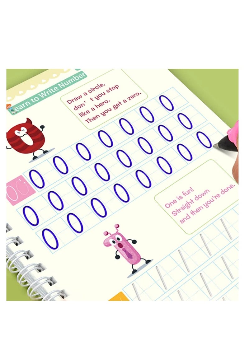 TWEGGON - 4Pcs Magic Books Handwriting Workbook Notebooks Calligraphy Reusable Copybook Writing Montessori Exercise Note Pad (4 Books + 1 Pen + 10 Refills) - Image 1