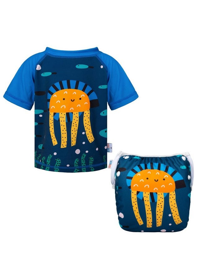 ALVABABY ALVABABY 2-Piece Baby Boy Swimsuit,Infant Toddler Bathing Short Sleeve Swimwear,Baby Reusable Swim Diaper with Matching Top 3T ZSWCJD05 - Image 1