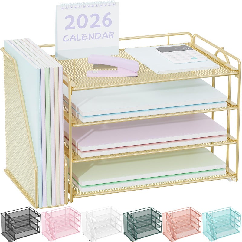 Spacrea Desk Organizers and Accessories, Paper Organizer for Desk with File organizer, Desk Accessories & Workspace Organizers for Office Supplies (Gold) - Image 1