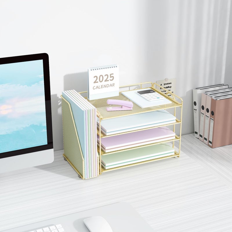 Spacrea Desk Organizers and Accessories, Paper Organizer for Desk with File organizer, Desk Accessories & Workspace Organizers for Office Supplies (Gold) - Image 4