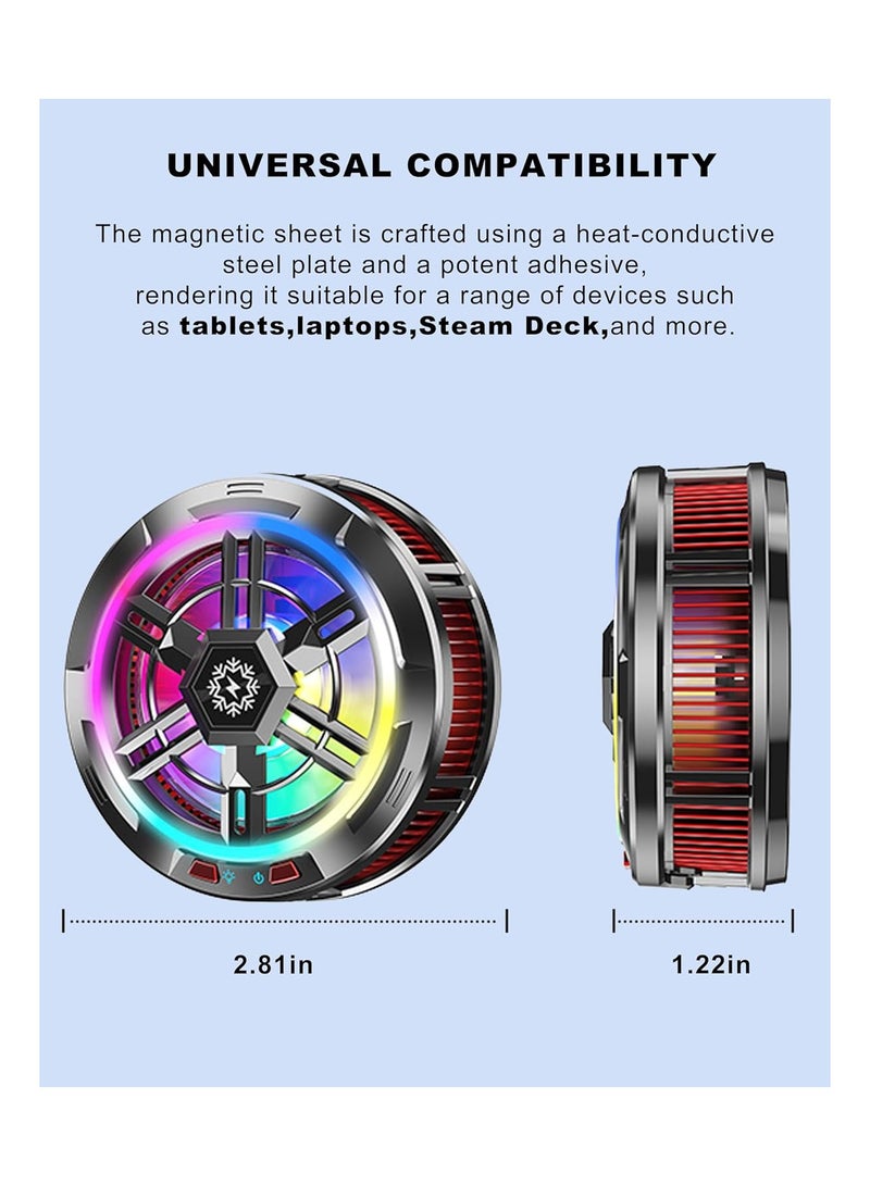 Magnetic Tablet Cooler for iPad Surface Pro Samsung Tab and Steam Deck Cooling Fan with Gaming Lights for Mobile Gaming and Live Streaming Black - Image 3