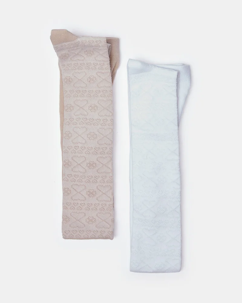 REDTAG Girls Blue And Brown Printed Tights Set (Pack of 2)