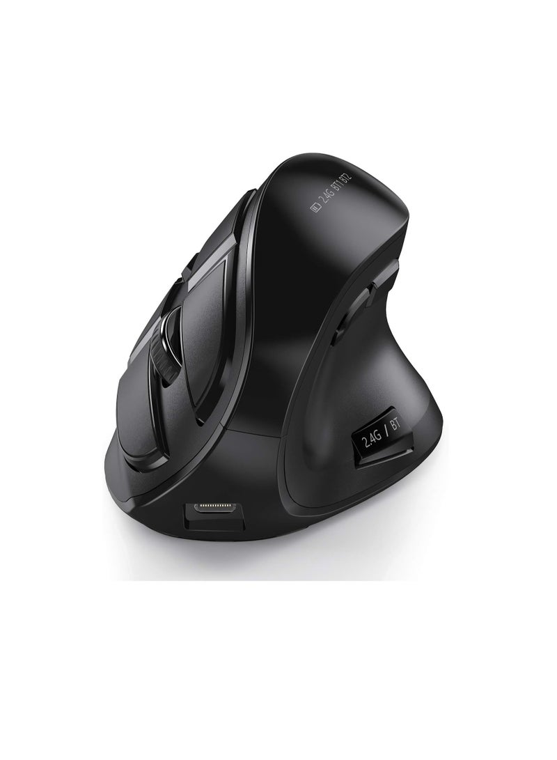 general Ergonomic Mouse, Wireless Vertical Mouse - Rechargeable Optical Mice for Multi-Purpose (Bluetooth 5.0 + Bluetooth 3.0 + USB Connection) Compatible Apple Mac and Windows Computers - Black - Image 1