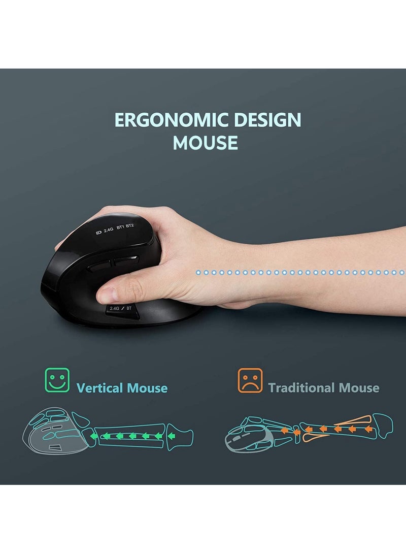 general Ergonomic Mouse, Wireless Vertical Mouse - Rechargeable Optical Mice for Multi-Purpose (Bluetooth 5.0 + Bluetooth 3.0 + USB Connection) Compatible Apple Mac and Windows Computers - Black - Image 3