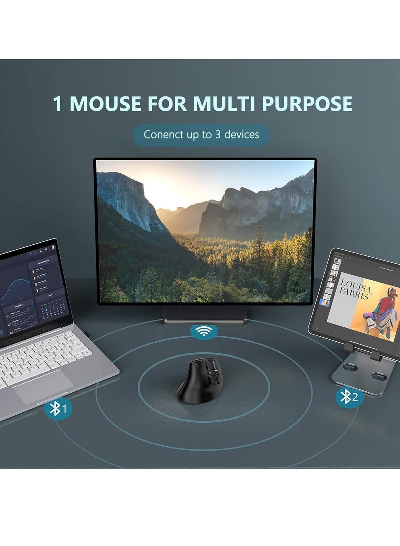 general Ergonomic Mouse, Wireless Vertical Mouse - Rechargeable Optical Mice for Multi-Purpose (Bluetooth 5.0 + Bluetooth 3.0 + USB Connection) Compatible Apple Mac and Windows Computers - Black - Image 4