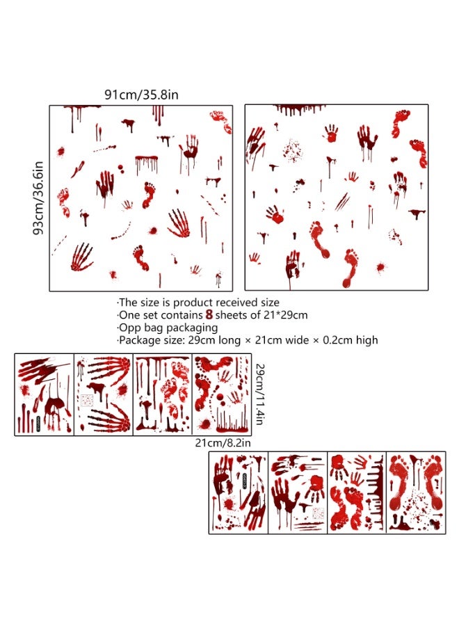 Halloween Decorations, 8 Sheets Terror Bloody Handprint Footprint Window Stickers, 8 Sheets Tattoo Stickers, Halloween Party Indoor/Outdoor Decoration,Spooky Wall Decal and Floor Stickers - Image 2