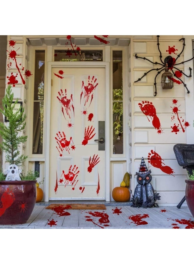 Halloween Decorations, 8 Sheets Terror Bloody Handprint Footprint Window Stickers, 8 Sheets Tattoo Stickers, Halloween Party Indoor/Outdoor Decoration,Spooky Wall Decal and Floor Stickers - Image 1