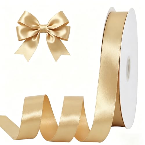 TONIFUL 1 Inch x 100yds Gold Satin Ribbon Thin Solid Color Satin Ribbon for Gift Wrapping Crafts Hair Bows Making Wedding Party Decoration Sewing Invitation Cards Floral Bouquets Christmas - Image 1