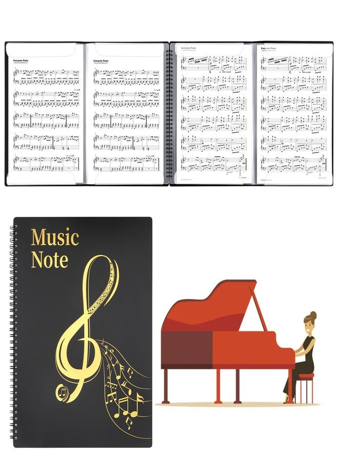 MUDOR 4 Pages Expand Sheet Music Folder for Piano, 8.5x11 inch Sheet Music Binder, 60 Pockets Capacity,Sheet Music Holder Allow Annotations,Spiral Sheet Music Binder Storage Organizer - Image 1