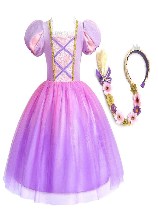 CQDY Rapunzel Dress for Girls Princess Costume for Toddler Kids Purple Dress Up Outfits with Wig - Image 1