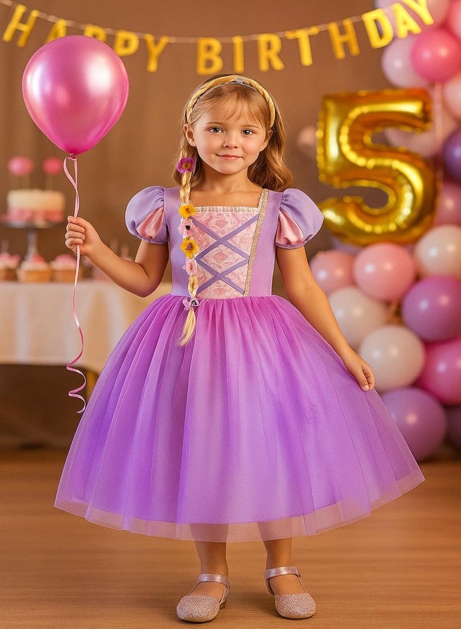 CQDY Rapunzel Dress for Girls Princess Costume for Toddler Kids Purple Dress Up Outfits with Wig - Image 3