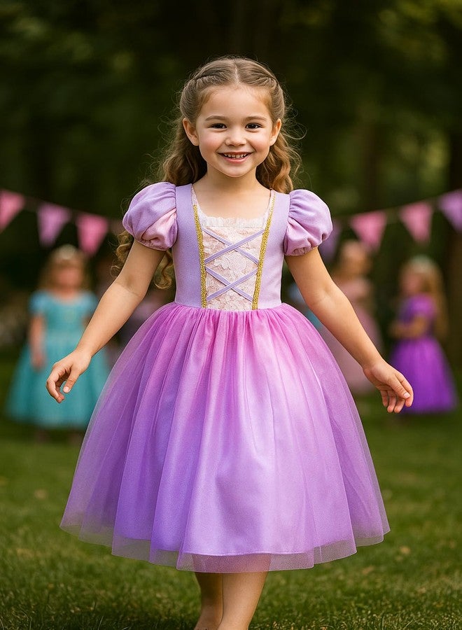 CQDY Rapunzel Dress for Girls Princess Costume for Toddler Kids Purple Dress Up Outfits with Wig - Image 5