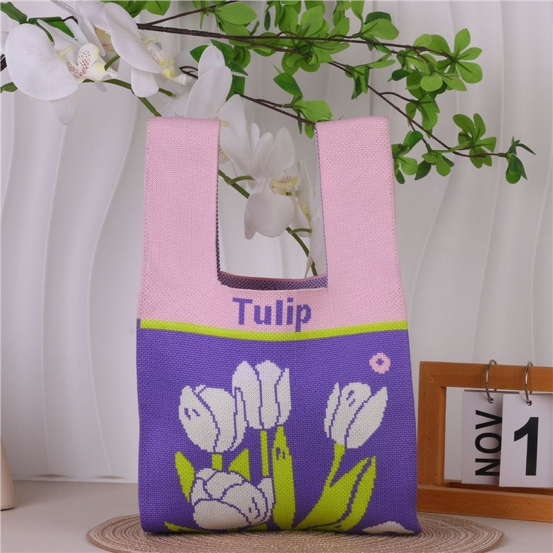 2025 Xipu Special Festive Wedding Gift Bag Special Hand Bag Vest Bag Sweet and Festive Knitted Bag 70g alphabet tulips