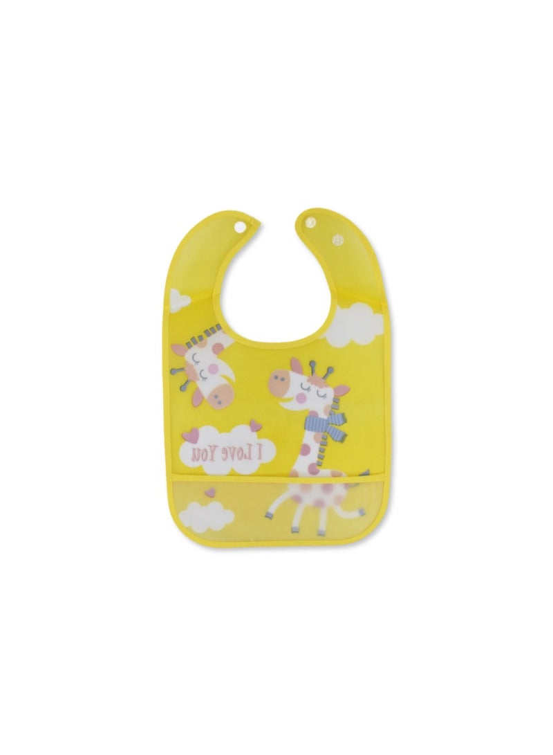 La Frutta PVC Baby Bib with Pocket – Yellow with Giraffe Print - Image 2