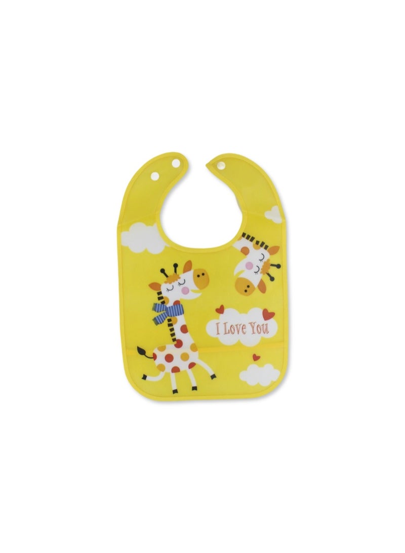 La Frutta PVC Baby Bib with Pocket – Yellow with Giraffe Print - Image 1