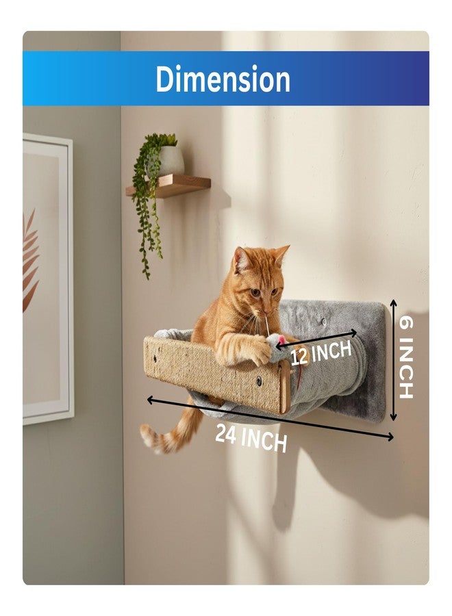 FURRLOVERS Wall-Mounted Cat Perch with Scratching Post, Plush Cushion, Beige and Grey, Space-Saving Hammock Bed, (24X6 INCH) FURR- 151 (Grey) - Image 5