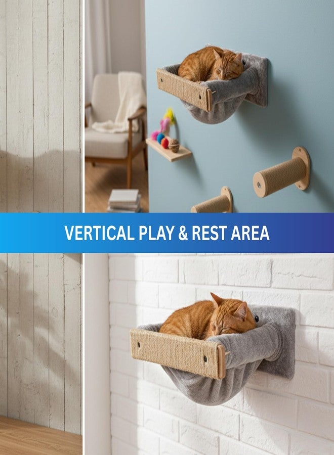 FURRLOVERS Wall-Mounted Cat Perch with Scratching Post, Plush Cushion, Beige and Grey, Space-Saving Hammock Bed, (24X6 INCH) FURR- 151 (Grey) - Image 4