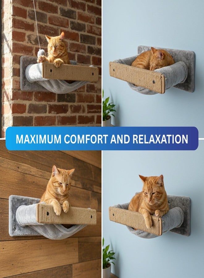 FURRLOVERS Wall-Mounted Cat Perch with Scratching Post, Plush Cushion, Beige and Grey, Space-Saving Hammock Bed, (24X6 INCH) FURR- 151 (Grey) - Image 2