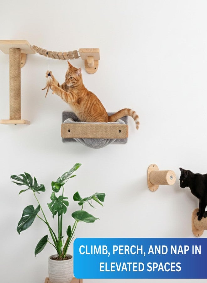 FURRLOVERS Wall-Mounted Cat Perch with Scratching Post, Plush Cushion, Beige and Grey, Space-Saving Hammock Bed, (24X6 INCH) FURR- 151 (Grey) - Image 3