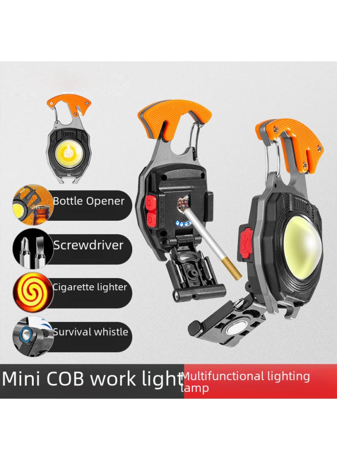 Mini Keychain Flashlight Type-c Charging Outdoor Camping Car Repair Multi-function Cob Work Light Portable Handheld Torch-Color:5147 Black  - Image 3