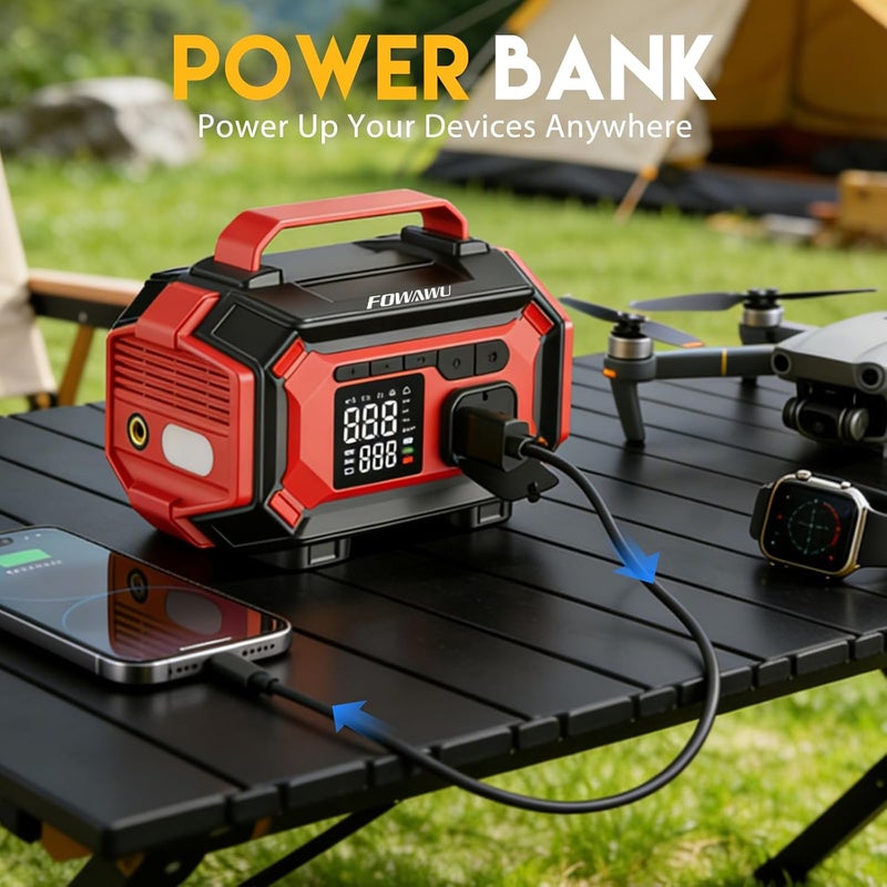 فواوو FOWAWU 8000A بداية تشغيل سريعة ومضخة هواء، منفاخ إطارات بضغط 150 PSI | مزيج من 9 وظائف في جهاز واحد: يعمل بالبنزين أو الديزل (سعة 10 لترات)، مزود ببطارية شحن، نظام إيقاف تلقائي، منفذ توصيل من نوع Type-C، ومصباح LED. - Image 5