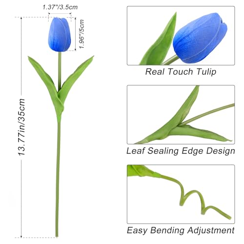 Beferr 18pcs Tulips Artificial Flowers Faux Tulip Real Touch Fake Flowers Bouquets Arrangements for Mothers Day Easter Spring Flowers Gifts Home Table Decor Blue - Image 2