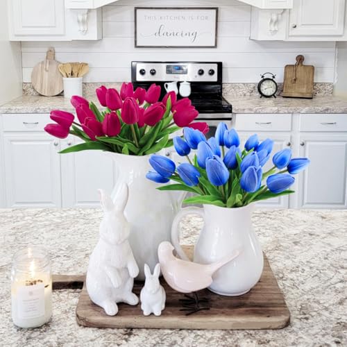 Beferr 18pcs Tulips Artificial Flowers Faux Tulip Real Touch Fake Flowers Bouquets Arrangements for Mothers Day Easter Spring Flowers Gifts Home Table Decor Blue - Image 5