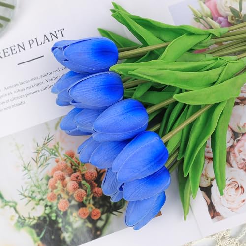 Beferr 18pcs Tulips Artificial Flowers Faux Tulip Real Touch Fake Flowers Bouquets Arrangements for Mothers Day Easter Spring Flowers Gifts Home Table Decor Blue - Image 4