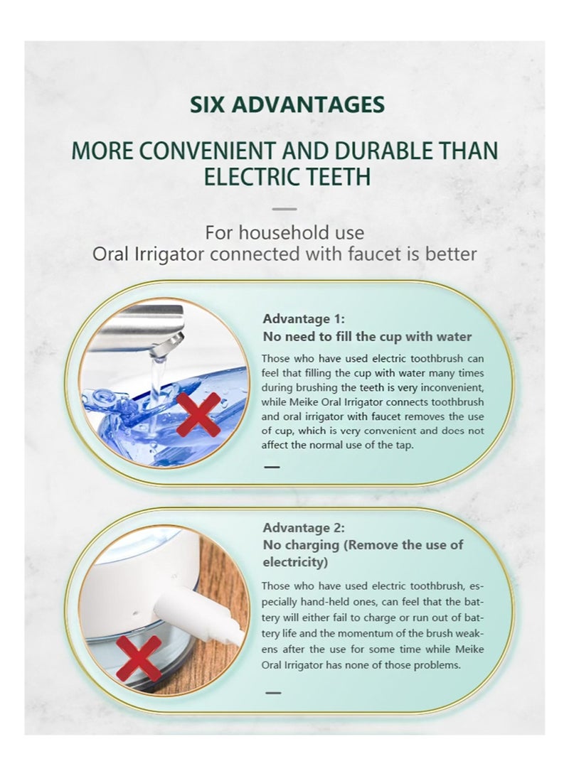 HaLunhi Oralirrigator Toothflush，Water Flosser for Family Use，Comes With 4 Nozzles, Suitable for Faucets and Showers, Non-Electric Safety, Water Pressure Oral Care Teeth Cleaning Mouthwash Device - Image 4