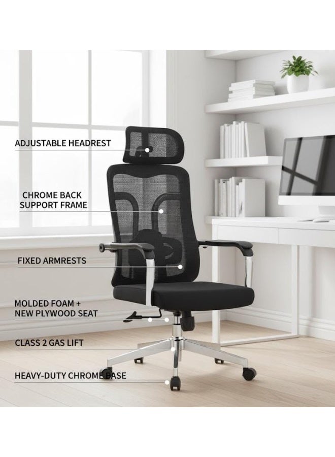 نَدْ مَفْرُوشَات كرسي إسفنجي شبكي مريح ذو ظهر مرتفع - أسود | مثالي للمكتب أو المنزل أو مكتب الدراسة أو الألعاب - Image 2