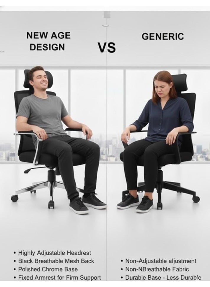 نَدْ مَفْرُوشَات كرسي إسفنجي شبكي مريح ذو ظهر مرتفع - أسود | مثالي للمكتب أو المنزل أو مكتب الدراسة أو الألعاب - Image 4