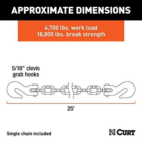 CURT 80308 25-Foot Transport Binder Chain, 5/16-Inch Clevis Hooks, 18,800 lbs Break Strength, Load Tie-Down, Trailer, Flatbed - Image 2