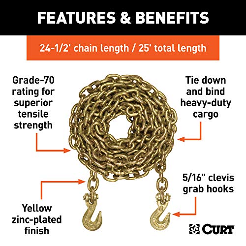 CURT 80308 25-Foot Transport Binder Chain, 5/16-Inch Clevis Hooks, 18,800 lbs Break Strength, Load Tie-Down, Trailer, Flatbed - Image 3