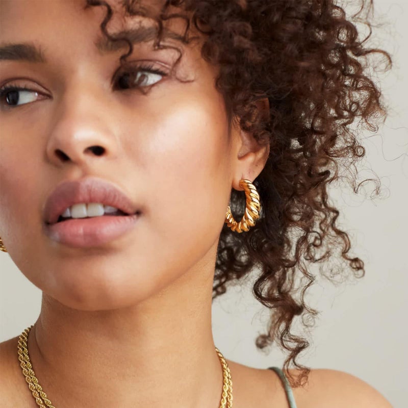 IFKM 24 Pairs Gold Hoop Earrings Set For Women Hypoallergenic Chunky Chain Twisted Open Hoops Dangle Earring Packs For Birthday Christmas Party Fashion Jewelry Gift - Image 4